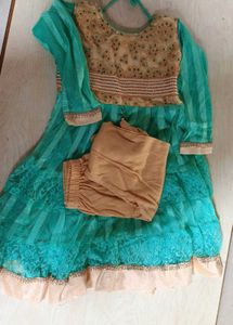 Green Embroidered Girls Anarkali Dress