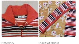 Striped Zip-Up Mock Neck Orange Cardigan