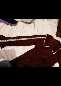 Chic Burgundy korean Velvet Dress With Bow