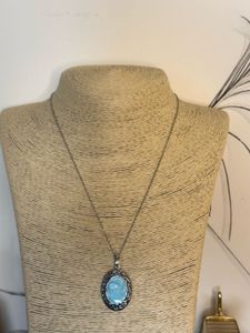 Photo Locket Blue Stone Pendant Necklace