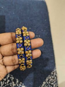 Royal Blue Silk Bangles with Gold Embellishments