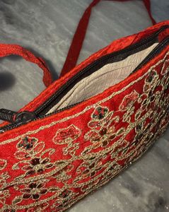 Red Embroidered Clutch Bag