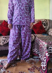 Purple Geometric Print night suit &amp; coat Set