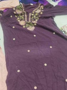 Embroidered Kurta Set - Pink &amp; Purple
