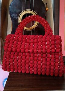 Hot Red Beaded Handbag