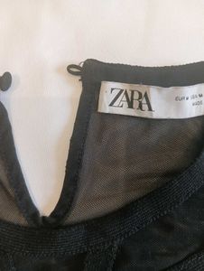 Zara Black Mesh Corset-Style Top