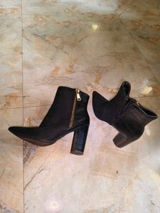 Black Ankle Boots with Gold Zipper