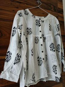 White Cotton Block Print Blouse