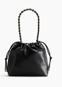 Chic Black Drawstring Hobo Bag with Chain