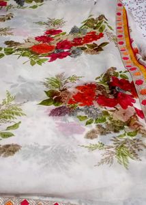Floral White Saree