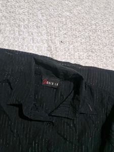Chic Black Sheer Striped Button-Up Shirt