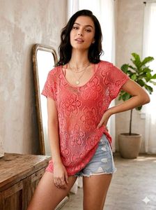 🌸 Imported Coral Crochet Knit Top G