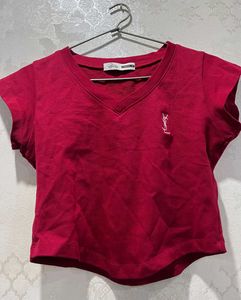 Red V-Neck Crop Top with Logo❤️❤️