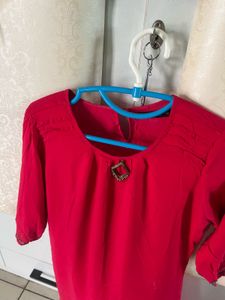 Elegant Ruby Red Kurti with embellished Sleeves