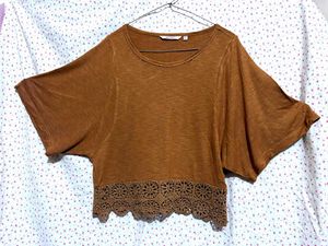 Brown Cropped Top with Lace Detail