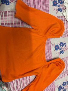 Orange Puff Sleeve Top