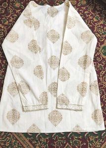 Elegant White Kurti with Gold Print