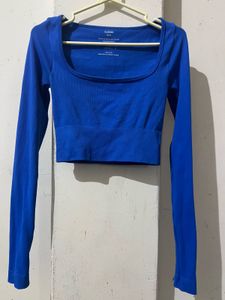 Glassons Blue Long-Sleeve Square Neck Crop Top