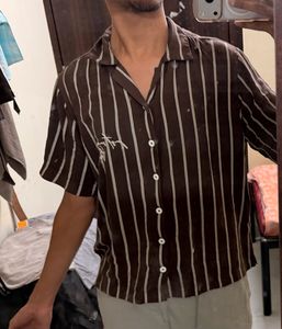 Westside Men's Brown Striped Short Sleeve Shirt