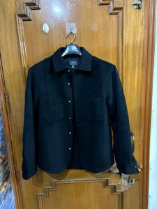 H&M Black Wool Blend Button-Down Shirt Jacket