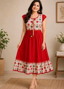 Women's Red Flared Ethnic Kurta |  Good Used Condi