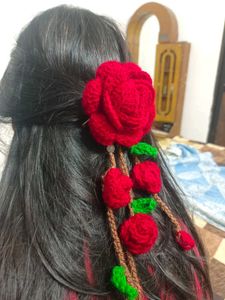 Handmade Crochet Rose Hanging Hair Clip