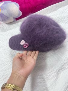 Purple Fuzzy Baseball Cap with Heart Detail