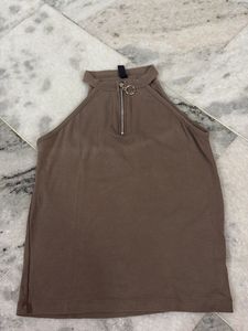 Brown Zip Neck Halter Top