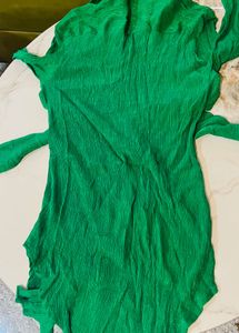 Vibrant Green Crinkle Button-Up Top