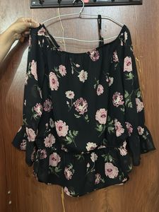 Chic Black Floral Off-Shoulder Top