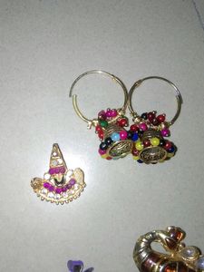 Lavender Bow Pearl Earring, Broach, Balaji Pendant