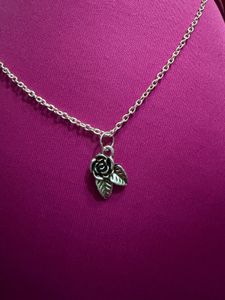 Silver Rose & Leaf Pendant Necklace