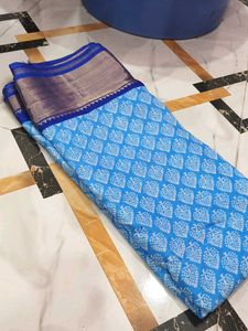 Elegant Blue Saree with White Print