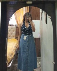 Denim Button-Front Maxi Skirt