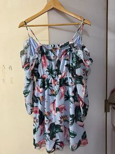 Light Blue Floral Cold Shoulder Dress
