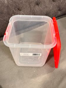 Square Food Storage Container with Red Lid