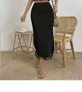 Chic Black Maxi Skirt with Tassels