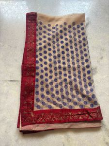 * Net Dupatta with Blue Polka Dots and Red Border
