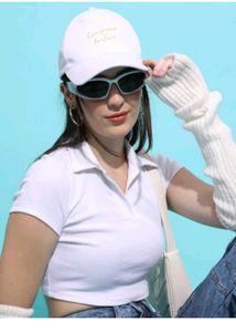 White Cropped Polo Neck Tee