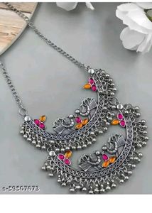 Bohemian Oxidized Silver Necklace with Tassels