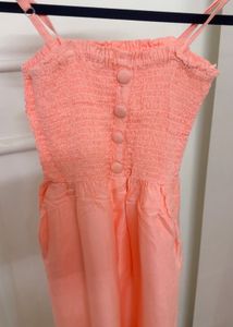 Peach Smocked Jumpsuit with Buttons