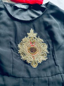Elegant Black Kurta Set with Red Dupatta
