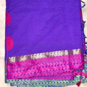 Vibrant Pink &amp; Purple Brocade Saree