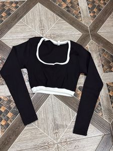 Black Cropped Long Sleeve Top