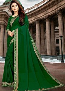 Temple Border Lycra Blend, Chiffon Saree
