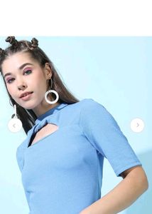Stylish Blue Cut-out Neck Top