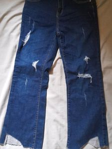 Ribbed Denim Capri