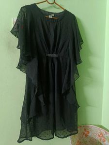 Black Swiss Dot Ruffle Dress