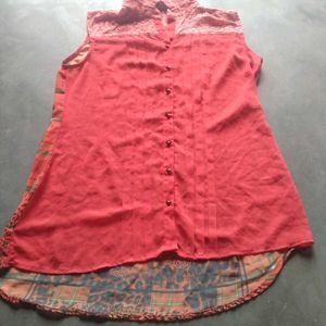 Stylish Red Sleeveless Tunic Top