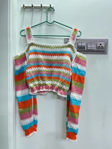 Crochet Cold Shoulder Striped Top